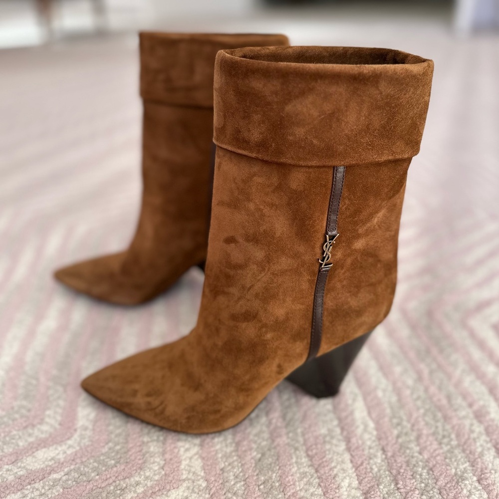 Yves Saint Laurent Tan Suede Heeled Boots